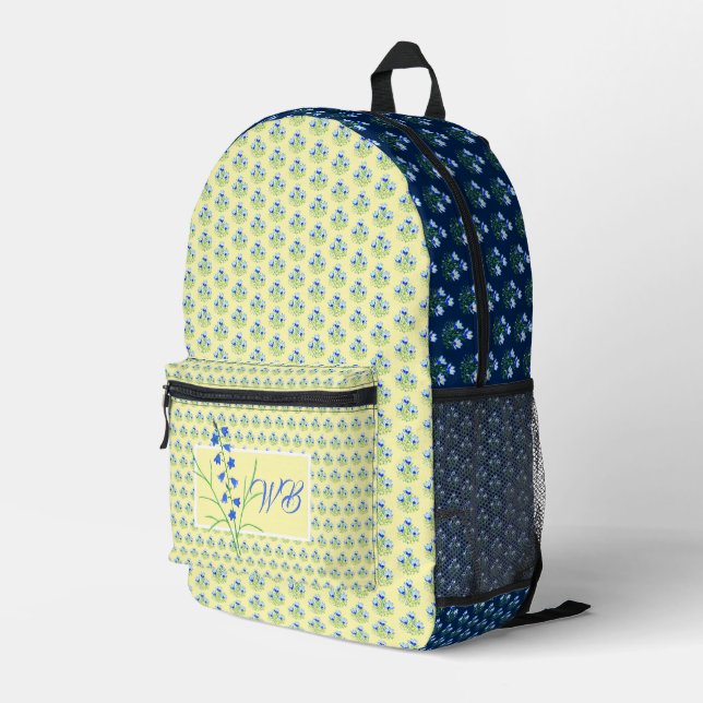 Blue Crocuses Printed Backpack (Back Corner Right)