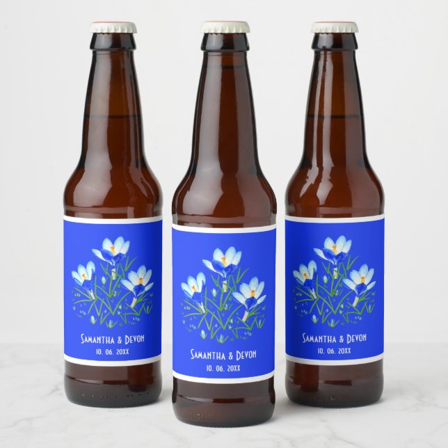 Blue Crocuses Wedding Beer Lables Beer Bottle Label (Bottles)