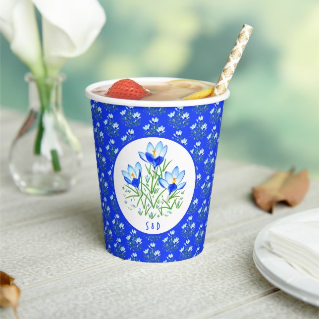 Blue Crocuses Wedding Paper Cups (Insitu)