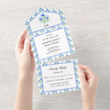 Blue Crocuses White All in One Wedding Invite
