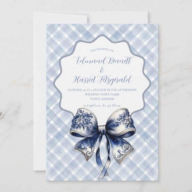 Blue Croquette Bow Invitation (Front)