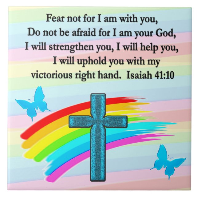 BLUE CROSS AND BUTTERFLY ISAIAH 41:10 TILE (Front)