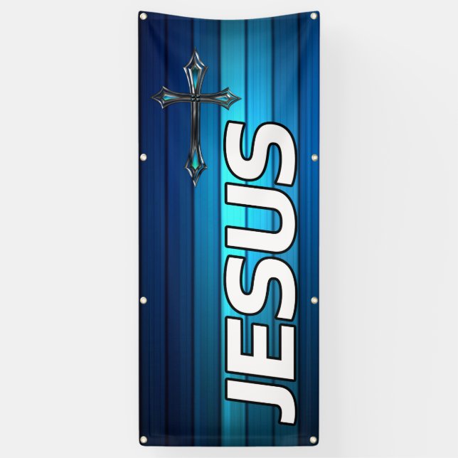 blue cross and planks Jesus Banner (Vertical)