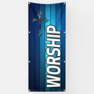 blue cross and planks Worship Banner