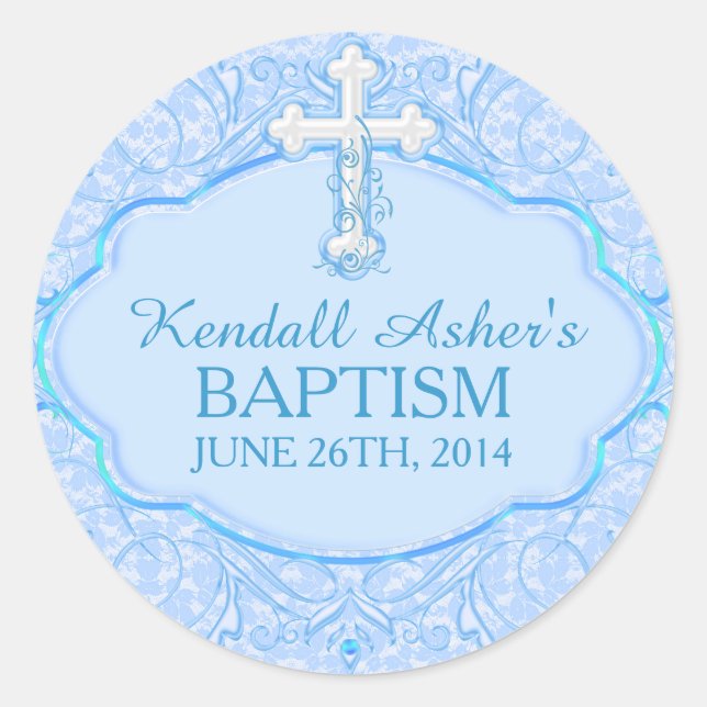Blue Cross Baptism Christening Sticker (Front)