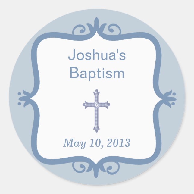Blue Cross Baptism Round Sticker (Front)
