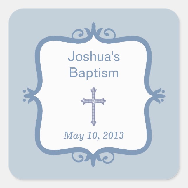 Blue Cross Baptism Square Sticker (Front)