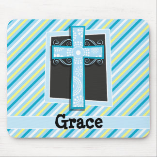Blue Cross, Blue & Yellow Stripes Mouse Mat