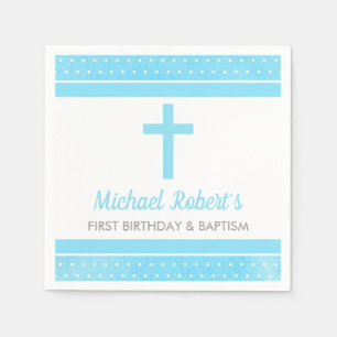 Blue Cross Boy Baby Baptism First Birthday Napkin