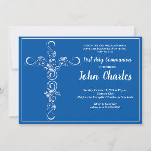 Blue Cross Boy First Holy Communion Invitation