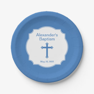 Blue Cross Boys Baptism Christening Paper Plate