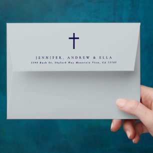 Blue Cross Calligraphy Navy Baptism Invite Envelope