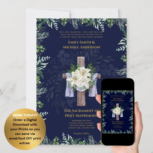 Blue Cross  Catholic Nuptial Mass Wedding Invitation (Creator Uploaded)