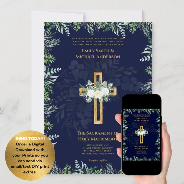 Blue Cross  Catholic Nuptial Mass Wedding Invitation (Creator Uploaded)