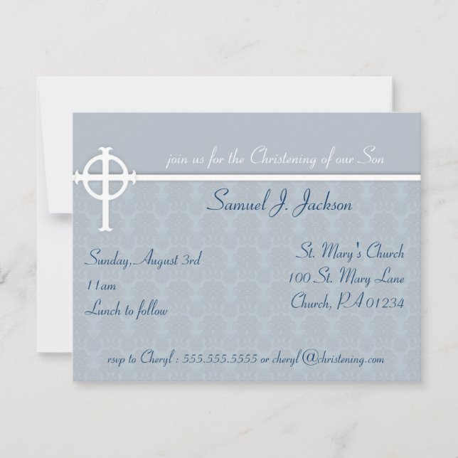 Blue Cross Christening Invitations (Front)