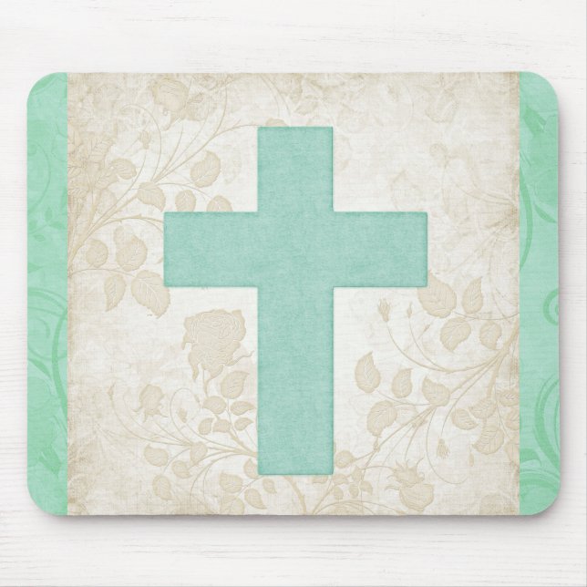 Blue Cross Christian Design Mouse Mat (Front)
