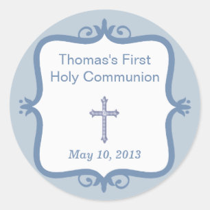 Blue Cross Communion Round Sticker