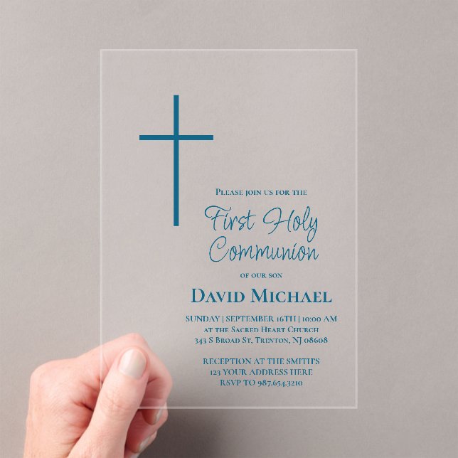 blue cross First Holy Communion boy Acrylic Invitations (Insitu (Handheld))