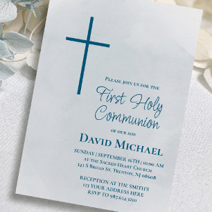 blue cross First Holy Communion boy Invitation