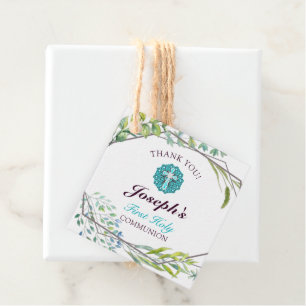 Blue Cross Floral First Holy Communion Thank You Favour Tags
