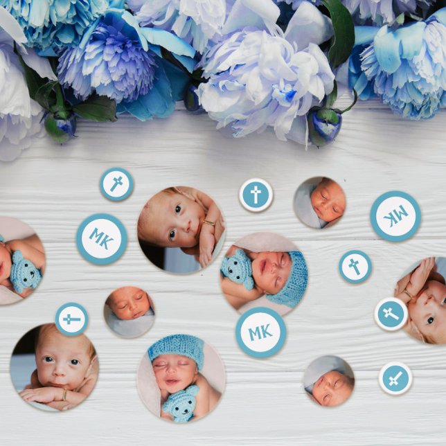 Blue Cross Initials 3 Photos Baptism Christening Confetti (Creator Uploaded)