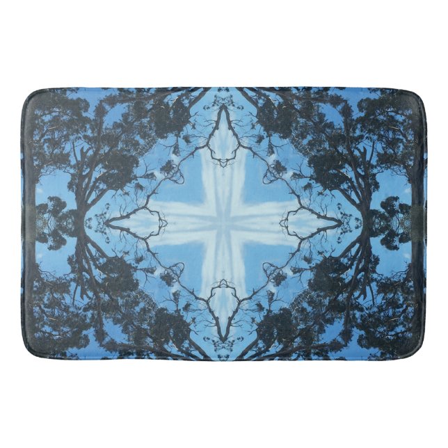 Blue Cross Nature Pattern Bath Mat Large (Front)