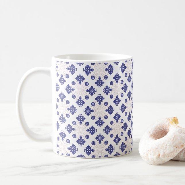 Blue Cross Pendant Pattern Coffee Mug (With Donut)