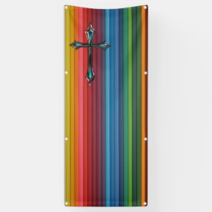 blue cross rainbow plank blank church banner