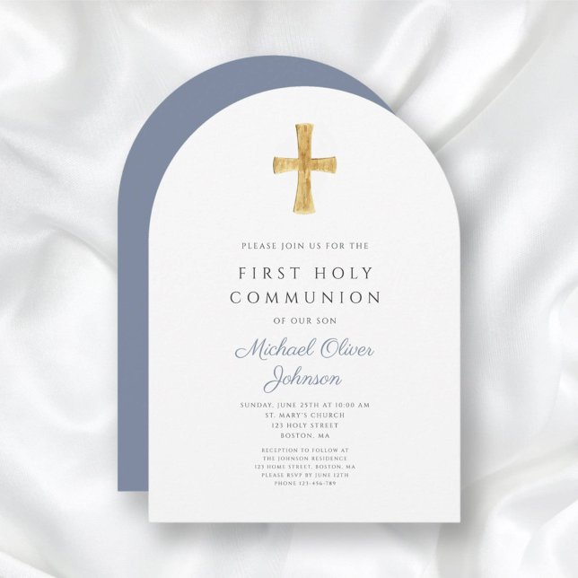 Blue Cross Religious Boy First Holy Communion Arch Invitation (Blue Cross Religious Boy First Holy Communion Arch Invitation)