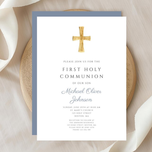 Blue Cross Religious Boy First Holy Communion Invitation (Blue Cross Religious Boy First Holy Communion Invitation)