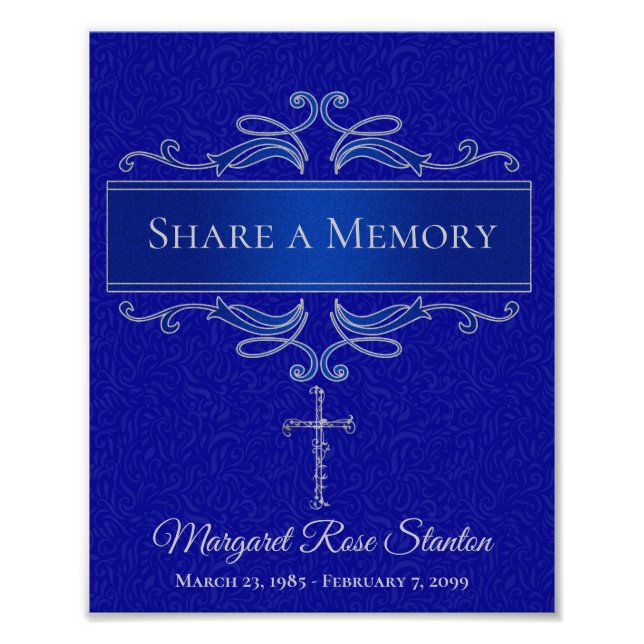 Blue Cross Share a Memory with Name Dates Photo Print (Front)