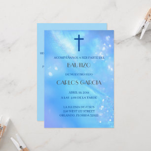 Blue cross Spanish Invitacion de Bautizo Invitation