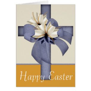 Blue Cross w Flowers Happy Easter Greeting Card 2