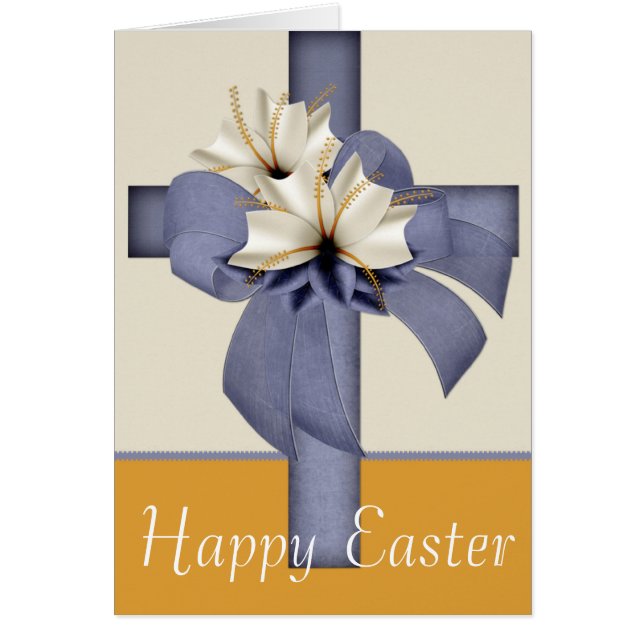 Blue Cross w Flowers Happy Easter Greeting Card 2 (Front)