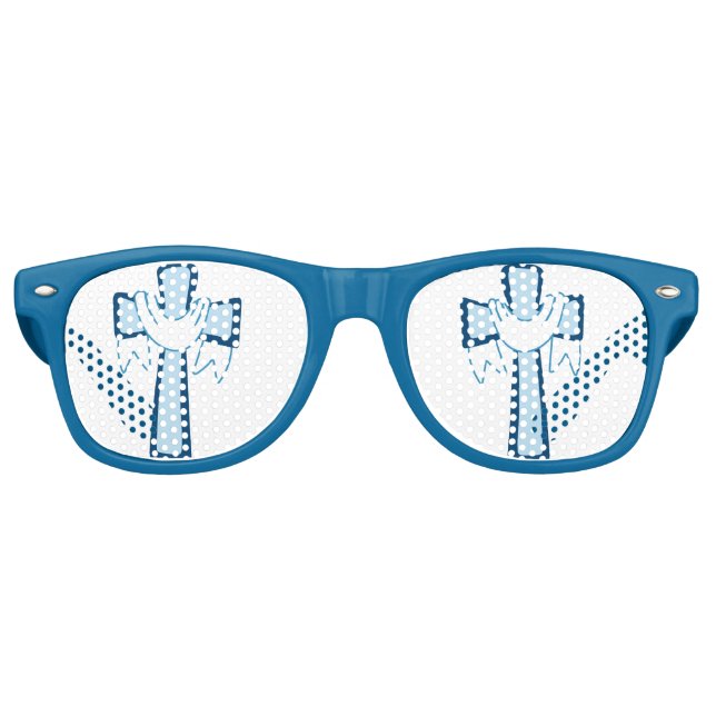 Blue Crosses Religious Christian Retro Sunglasses (Front)