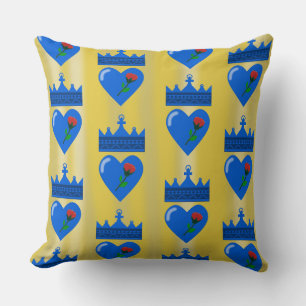Blue Crown and Heart with Red Flower Cushion