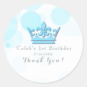 Blue Crown & Dots Royal Birthday Party Favour Classic Round Sticker