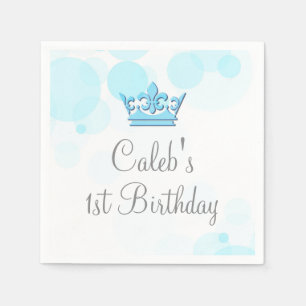 Blue Crown & Dots Royal Birthday Party Reception Napkin