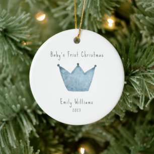 Blue Crown Photo Baby's Frist Christmas Ceramic Tree Decoration