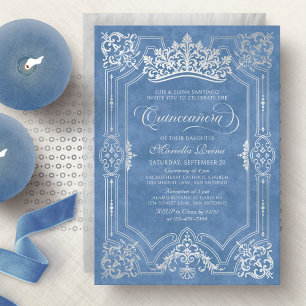 Blue Crown Tiara Elegant Quinceanera Invitation