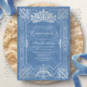 Blue Crown Tiara Elegant Quinceanera Invitation