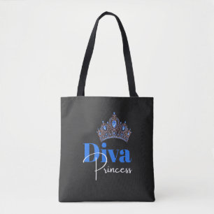 Blue crown with diamonds women's tote bag