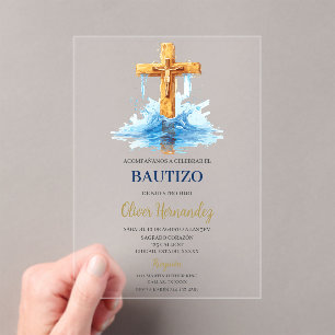 Blue crucifix baptism acrylic acrylic invitations