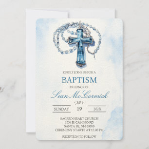 Blue Crucifix  baptism Invitation
