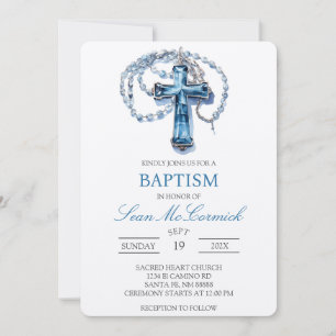 Blue Crucifix  baptism Invitation