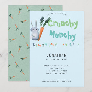 Blue Crunchy Munchy Bunny Birthday Party Cute Boy Invitation