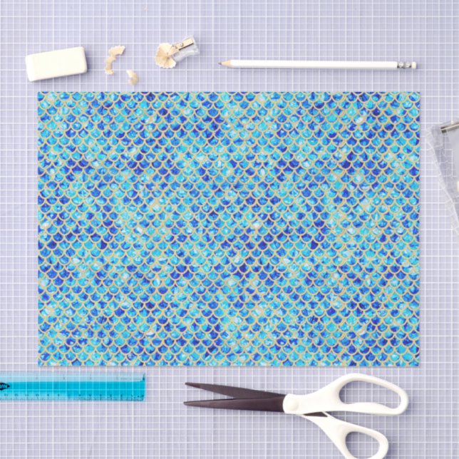 Blue Crushed Sea Glass Mermaid Scales Decoupage Tissue Paper (Craft)