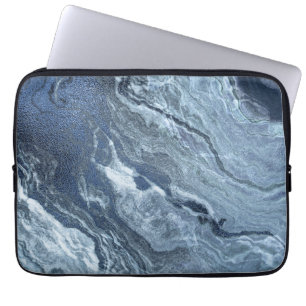 Blue Crystal Agate   Dark Moody Marbled Stone Laptop Sleeve