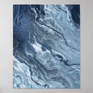 Blue Crystal Agate   Dark Moody Marbled Stone Poster