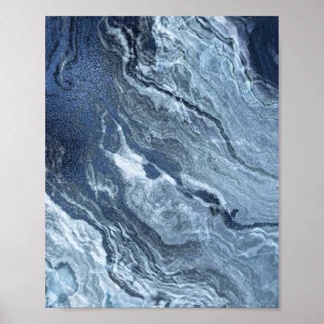 Blue Crystal Agate | Dark Moody Marbled Stone Poster (Front)